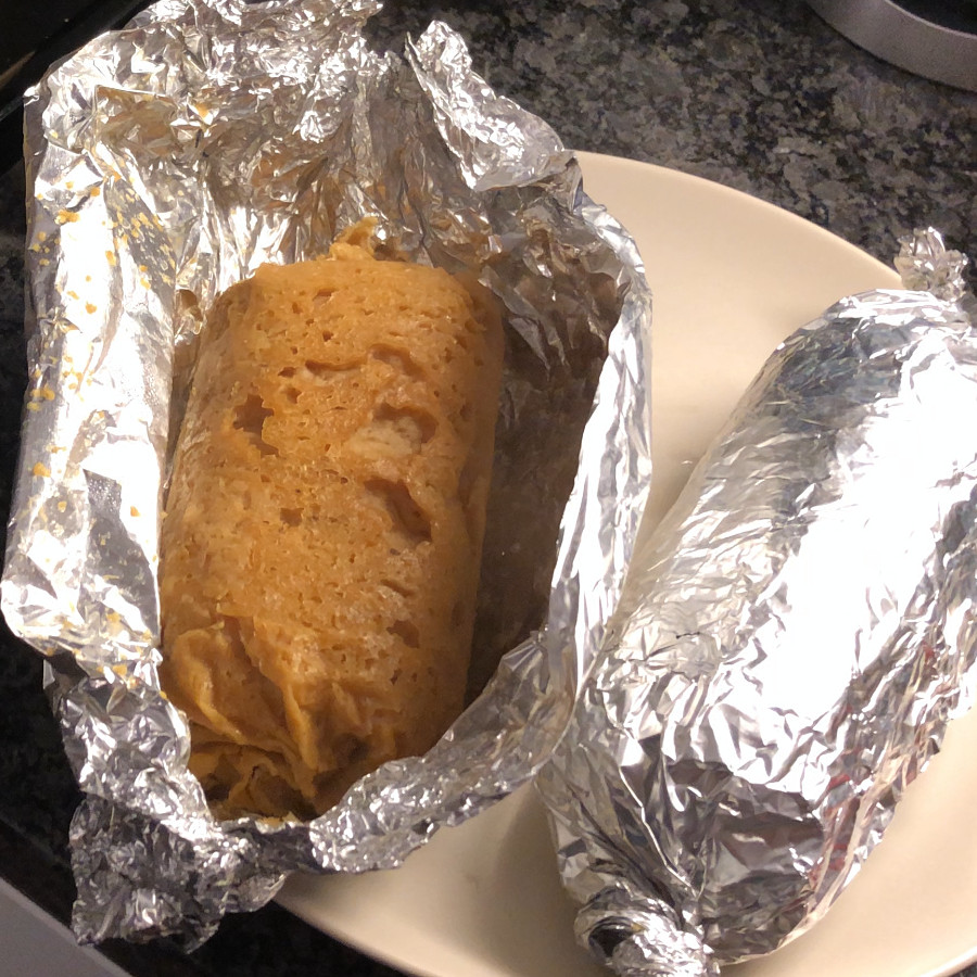 Vegan steamed seitan wraped in foil